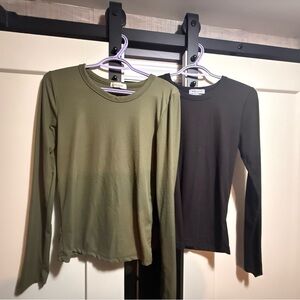 REBELSUGAR Women's Olive and Black Long Sleeve Tops